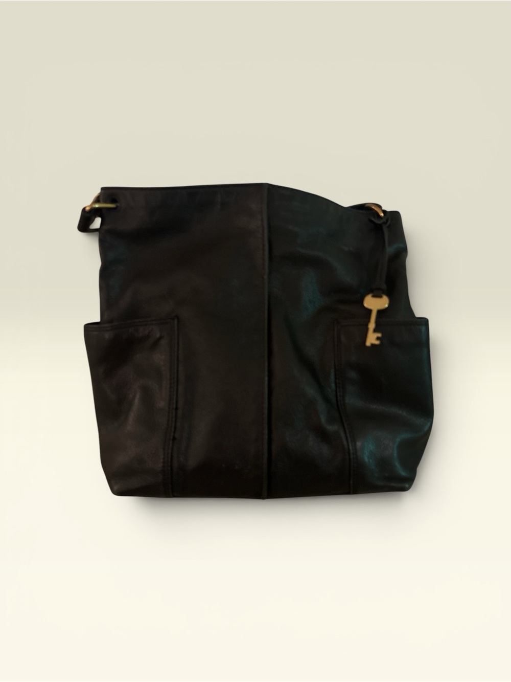 Fossil Black Leather Shoulder Bag with Key Charm